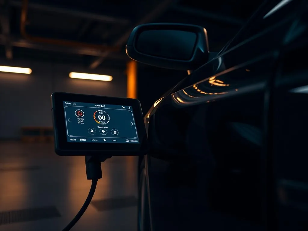 Scanner automotivo conectado ao veículo realizando diagnóstico eletrônico